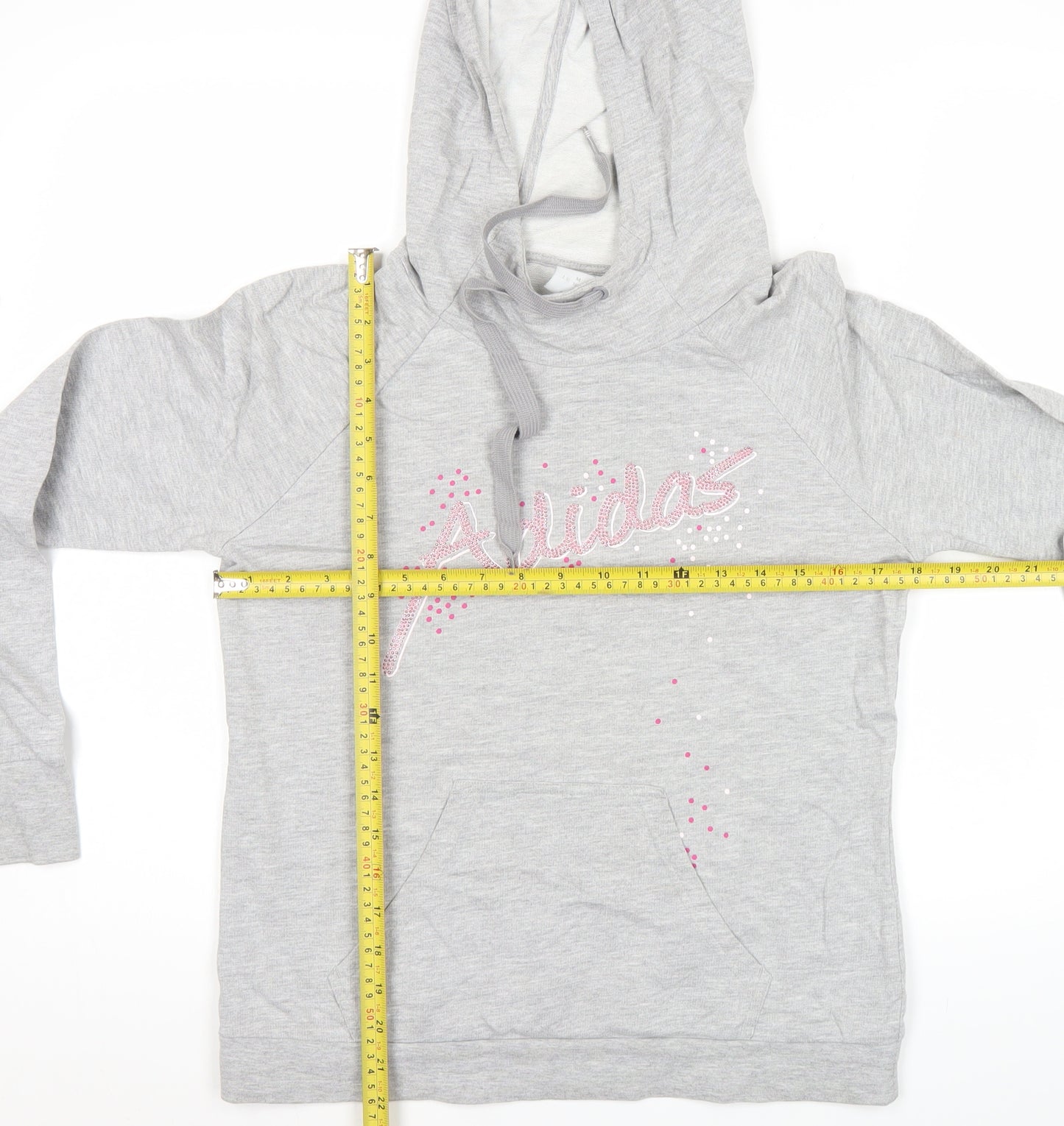 Adidas Womens Grey Hoodie Size 10 Pullover Long Sleeve Logo