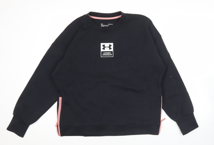 Under Armour Women Black M Sweatshirt Crew Neck Logo Athletic Casual