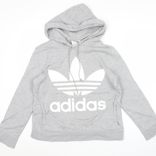 Adidas Womens Grey Trefoil Hoodie Pullover Size 8 UK Logo Sportswear