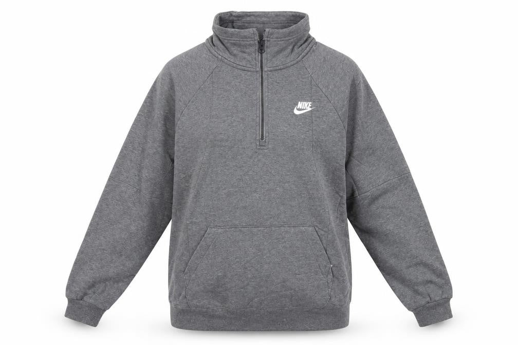 Front view of Nike women’s grey medium 1/2 zip sweatshirt hoodie cotton blend