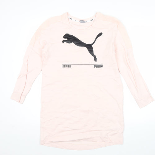 Puma Womens Pink XS Tunic Sweatshirt Long Sleeve Logo Sportswear