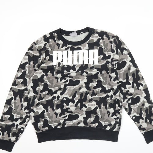 Puma Unisex Camo Logo Sweatshirt Grey Black Medium Pullover Crew Neck