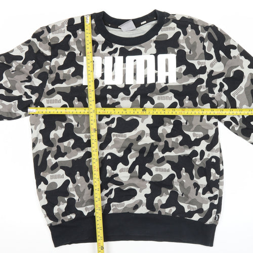 Puma Unisex Camo Logo Sweatshirt Grey Black Medium Pullover Crew Neck