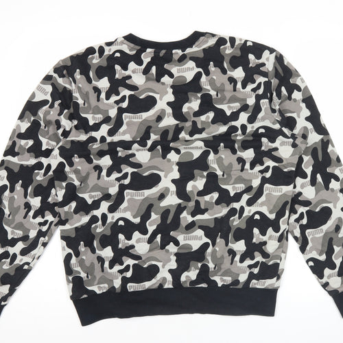 Puma Unisex Camo Logo Sweatshirt Grey Black Medium Pullover Crew Neck