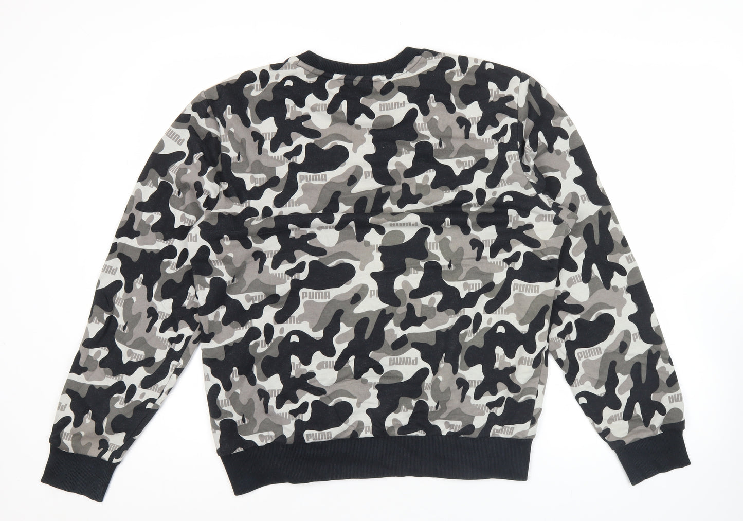 Puma Unisex Camo Logo Sweatshirt Grey Black Medium Pullover Crew Neck