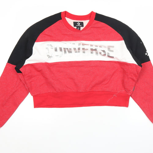 Converse Women Red Black White Pullover Sweatshirt Size M Crew Neck Logo