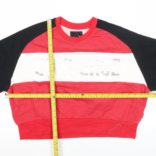 Converse Women Red Black White Pullover Sweatshirt Size M Crew Neck Logo