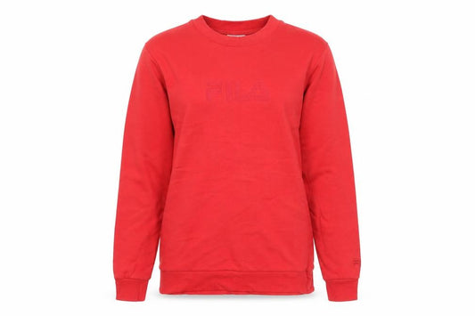 Front view of Fila Women’s Red Pullover Sweatshirt, size UK 8, Logo Casual Long Sleeve