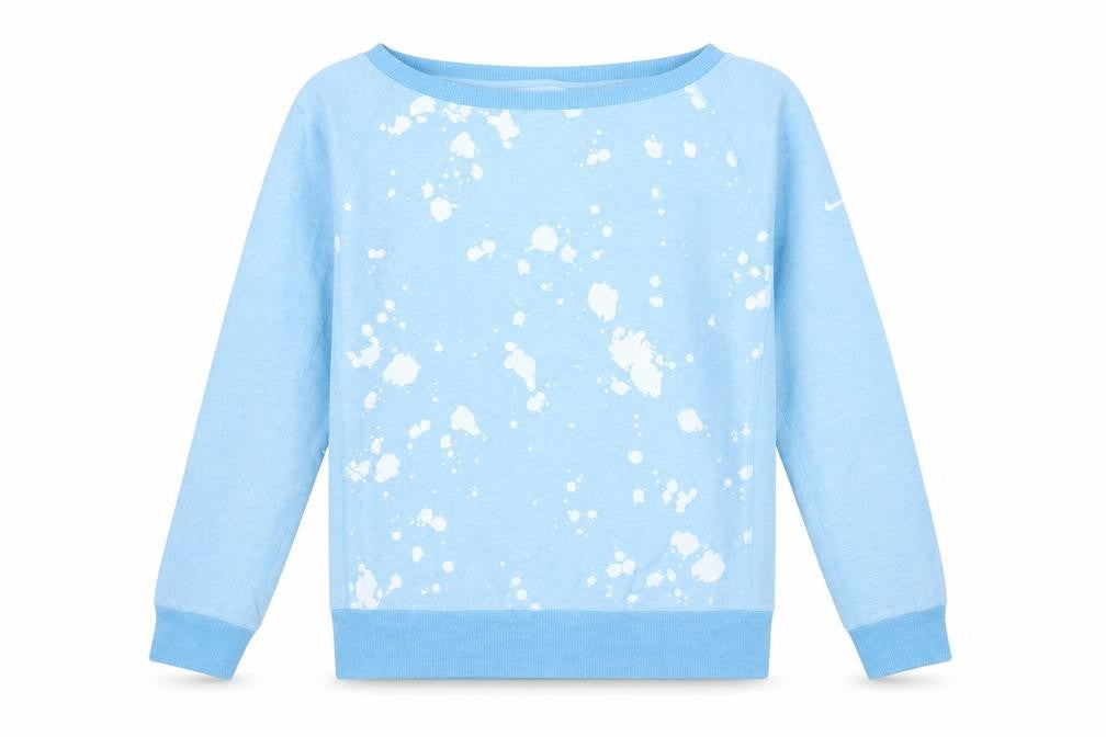 Front view of Nike women’s blue dri-fit sweatshirt l long sleeve pullover sports top