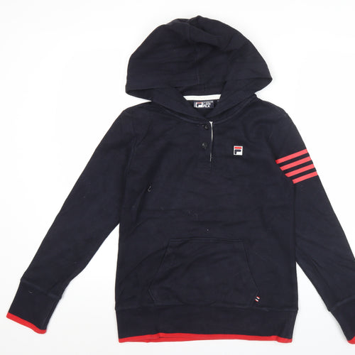 Fila Womens Black Henley Hoodie Size 12 Hooded Sweatshirt