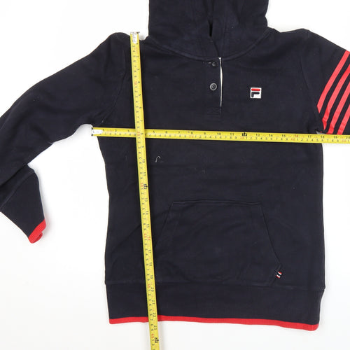 Fila Womens Black Henley Hoodie Size 12 Hooded Sweatshirt