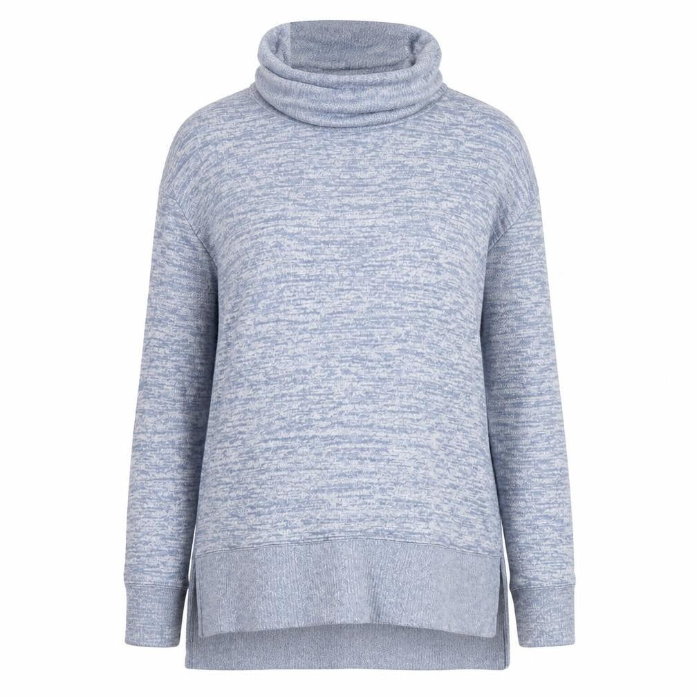 Front view of Gap Women’s Blue Knit jumper, size M, Cowl Neck Long Sleeve