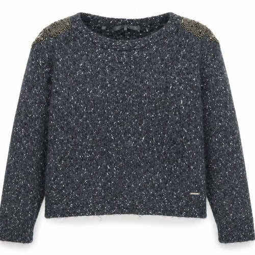 Guess Women Grey Beaded Crew Neck Chunky Knit Jumper Size 12