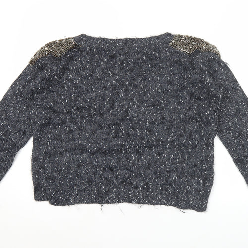 Guess Women Grey Beaded Crew Neck Chunky Knit Jumper Size 12