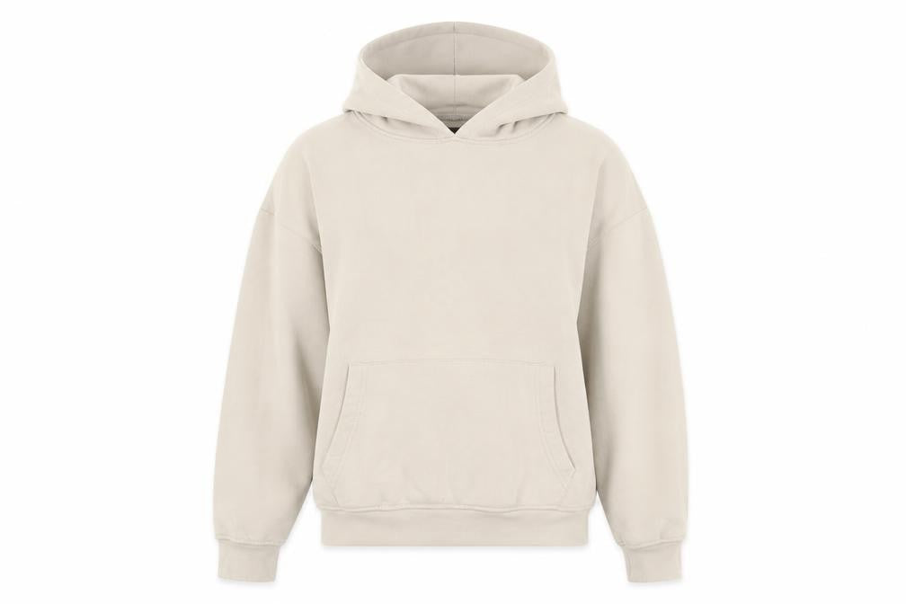Front view of PRETTYLITTLETHING Women’s Beige Pullover Hoodie, size M, Graphic Print