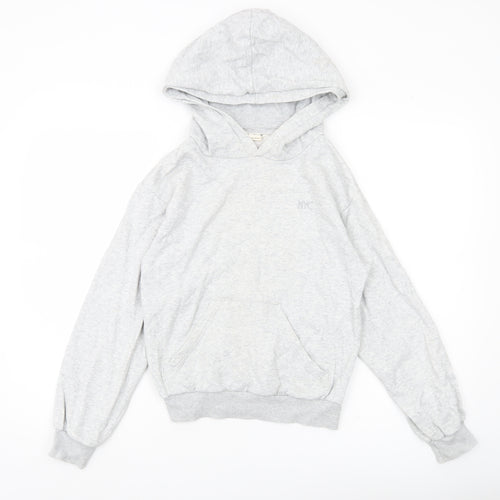 H&M Girls Grey Pullover Hoodie Size 11 Years NYC Logo Lightweight