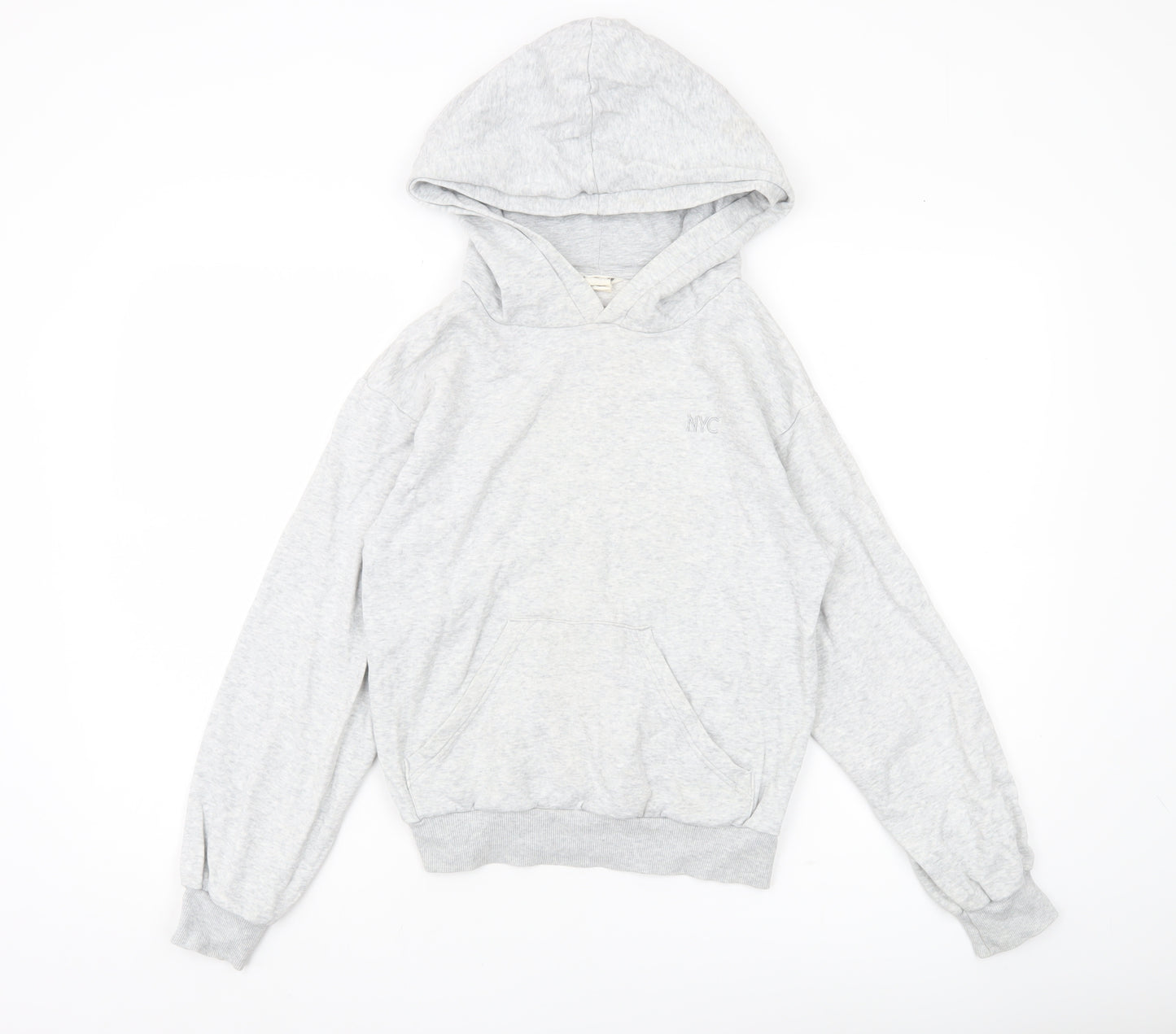 H&M Girls Grey Pullover Hoodie Size 11 Years NYC Logo Lightweight