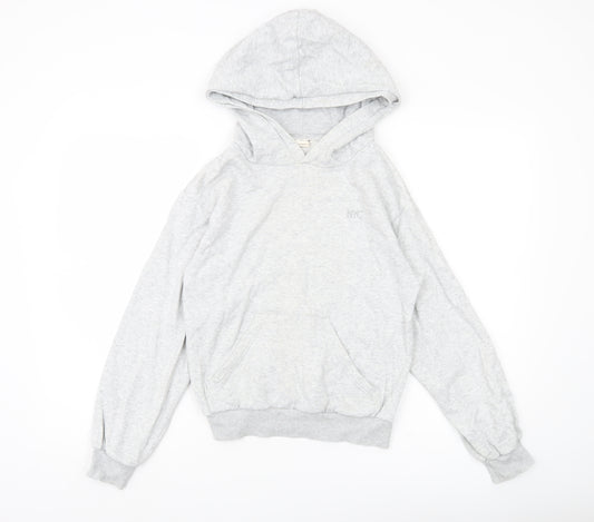 H&M Girls Grey Pullover Hoodie Size 11 Years NYC Logo Lightweight