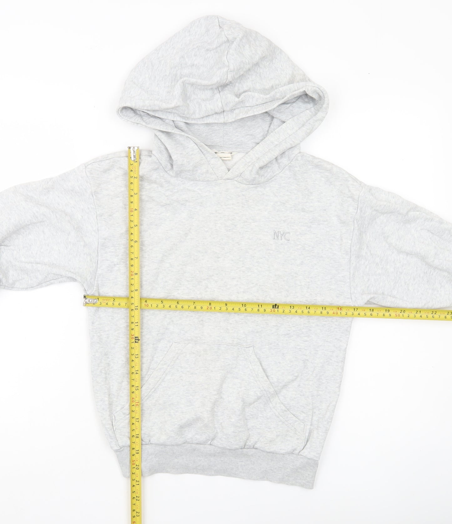H&M Girls Grey Pullover Hoodie Size 11 Years NYC Logo Lightweight