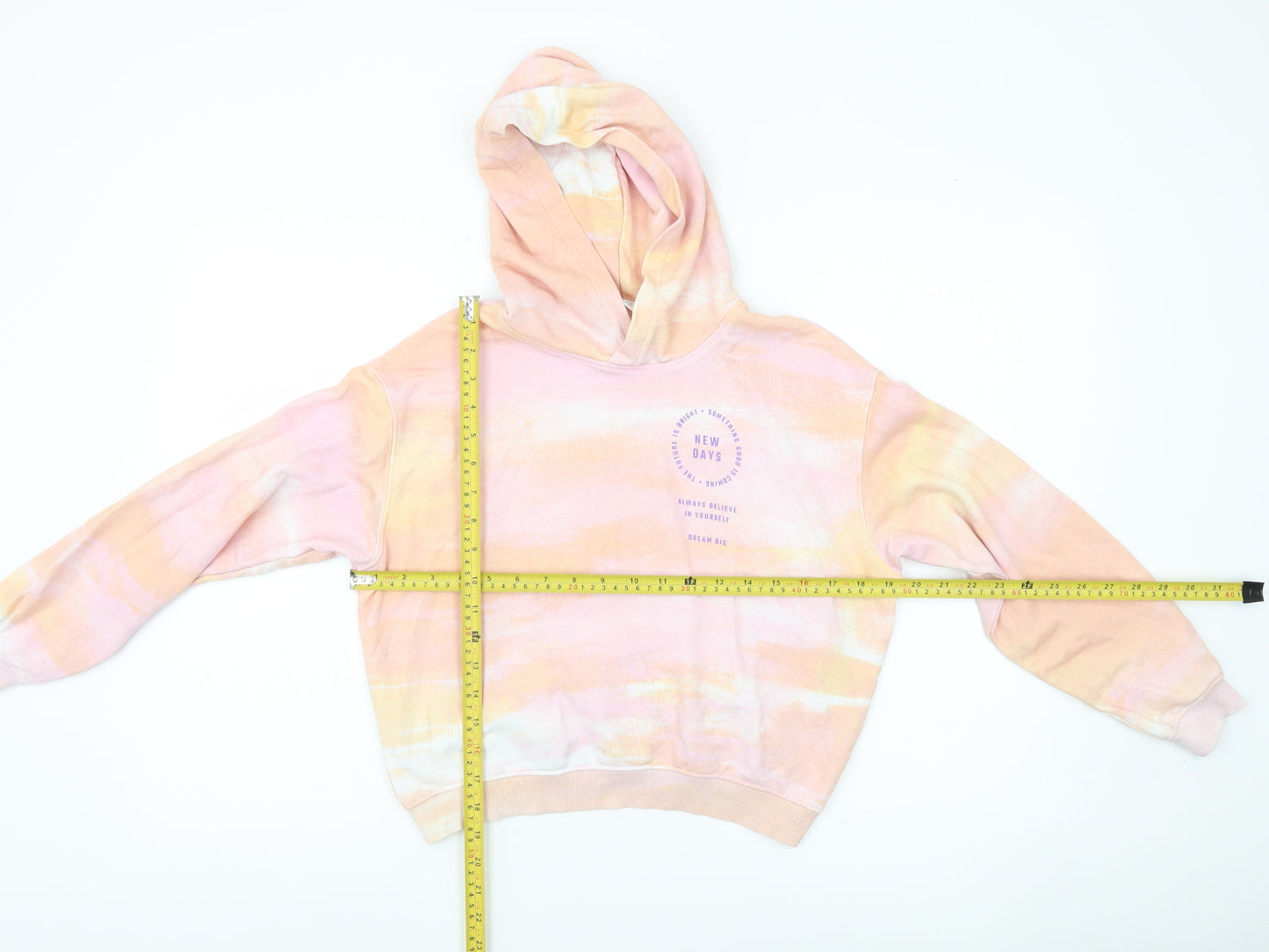 H&M Girls Multicoloured Tie Dye Pullover Hoodie 11-12 Years Cotton Blend