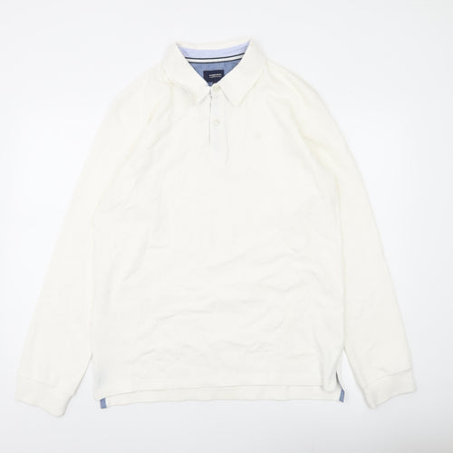 Quebramar Mens White Cotton Long Sleeve Collared Henley Sweatshirt L
