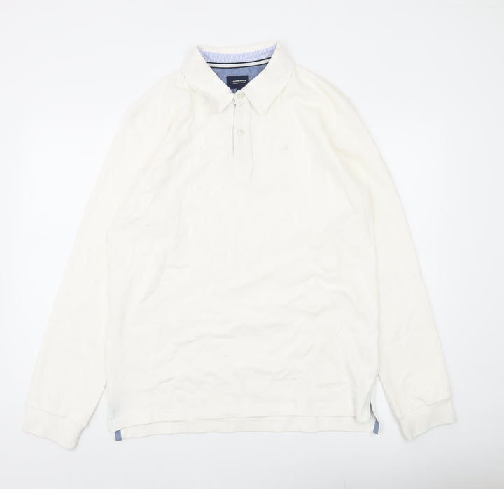 Quebramar Mens White Cotton Long Sleeve Collared Henley Sweatshirt L