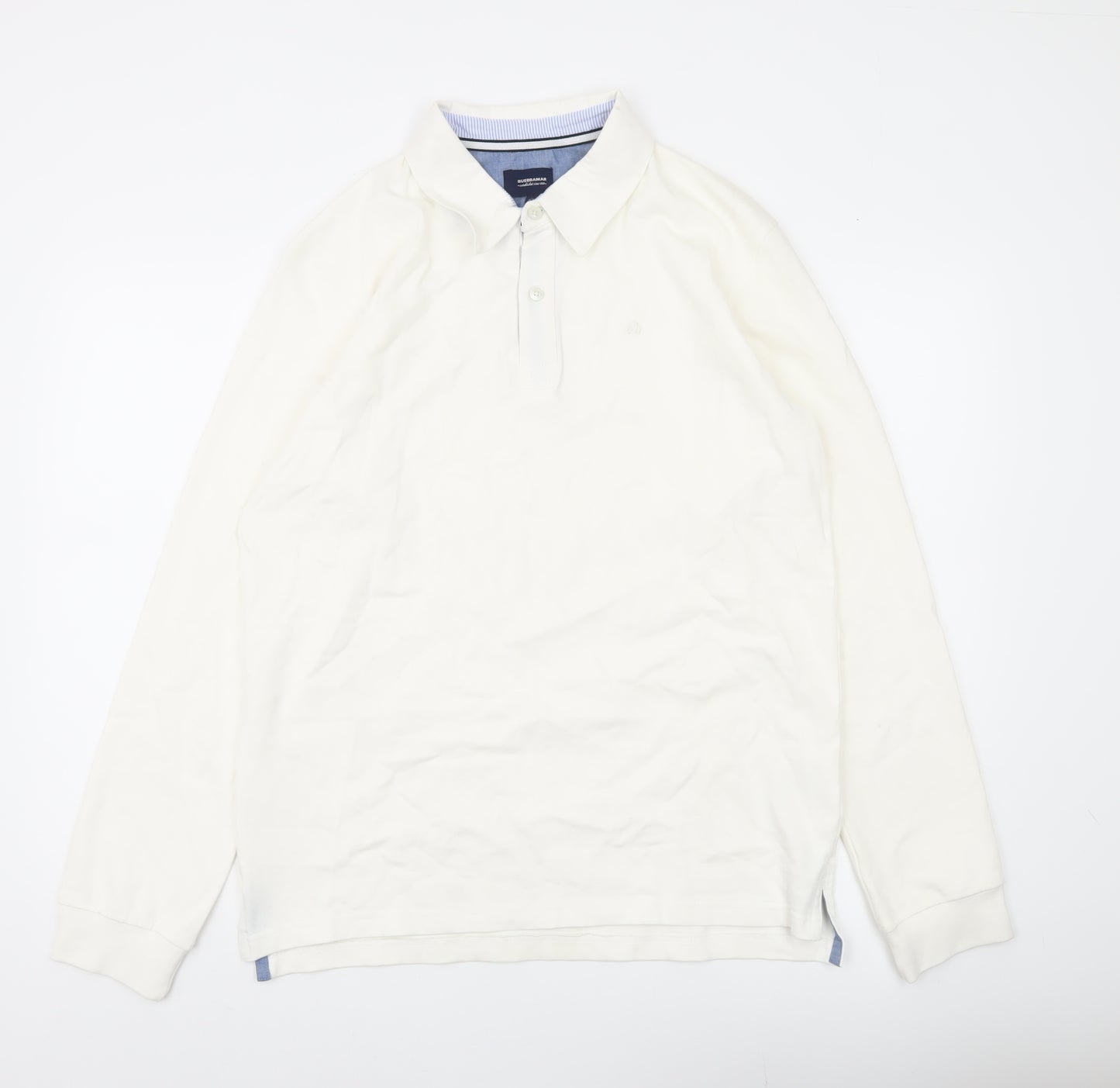 Quebramar Mens White Cotton Long Sleeve Collared Henley Sweatshirt L