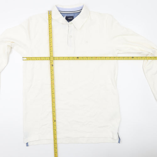 Quebramar Mens White Cotton Long Sleeve Collared Henley Sweatshirt L