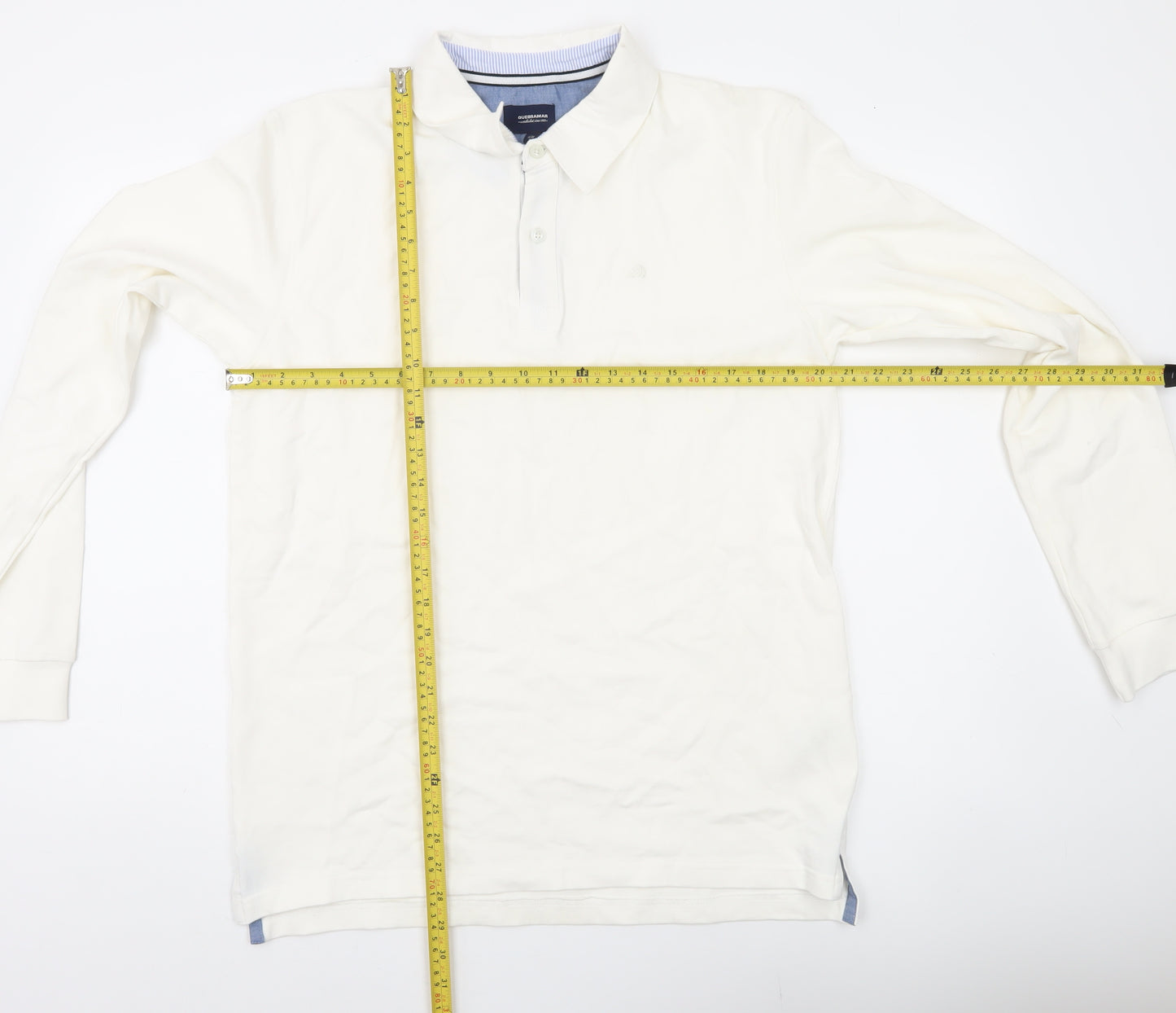 Quebramar Mens White Cotton Long Sleeve Collared Henley Sweatshirt L