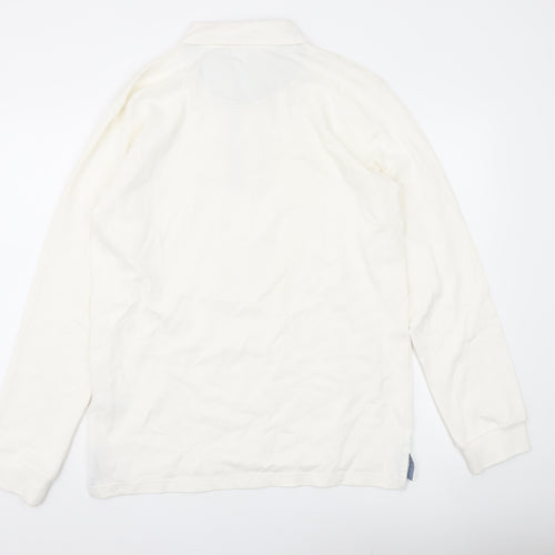 Quebramar Mens White Cotton Long Sleeve Collared Henley Sweatshirt L