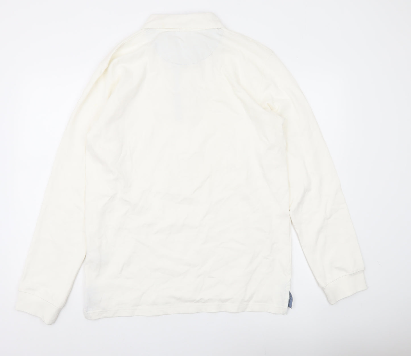 Quebramar Mens White Cotton Long Sleeve Collared Henley Sweatshirt L