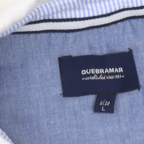 Quebramar Mens White Cotton Long Sleeve Collared Henley Sweatshirt L