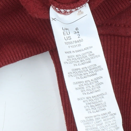 ASOS Women’s Red Pullover Hoodie UK 6 Cotton Blend Casual