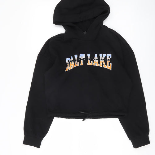 H&M Divided Womens Black XS Cropped Hoodie Salt Lake Print