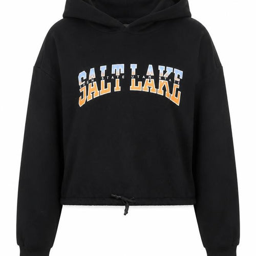 H&M Divided Womens Black XS Cropped Hoodie Salt Lake Print