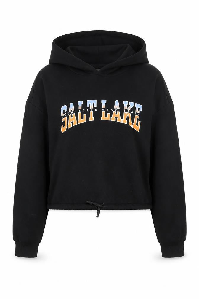 H&M Divided Womens Black XS Cropped Hoodie Salt Lake Print