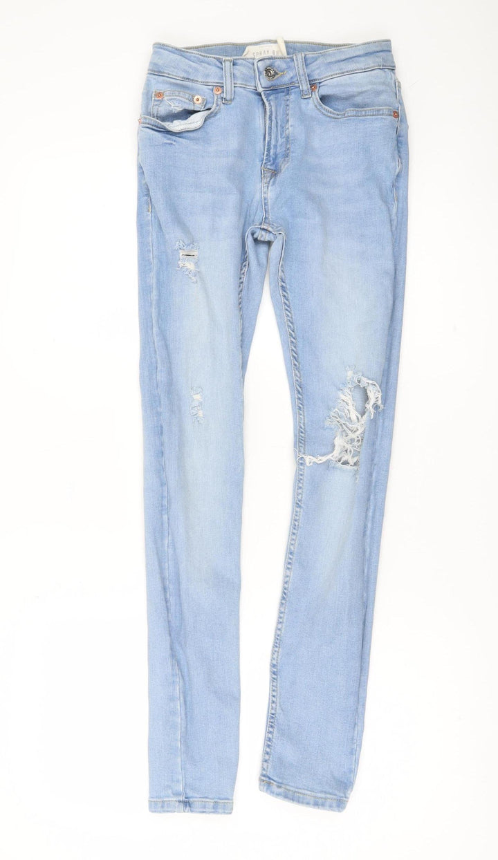 Topman Men’s Blue Skinny Jeans Size 28R Distressed Denim