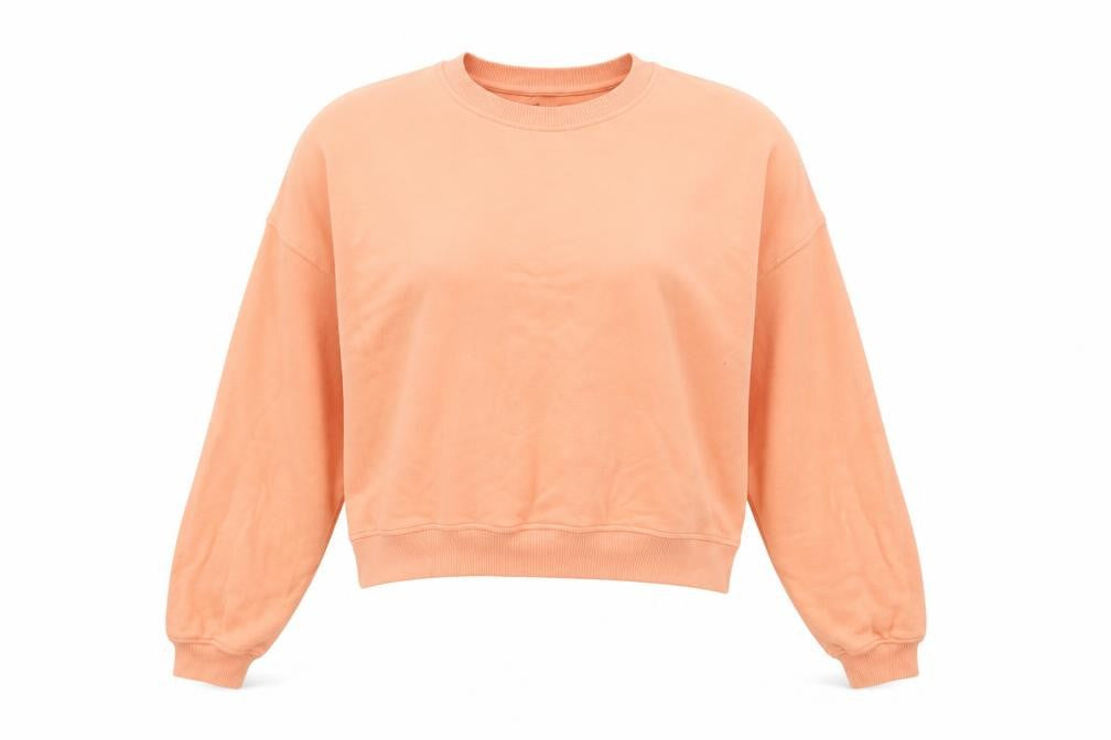 Front view of Weekday Studios Women’s Peach Sweatshirt, size S, Relaxed Fit Cotton Blend