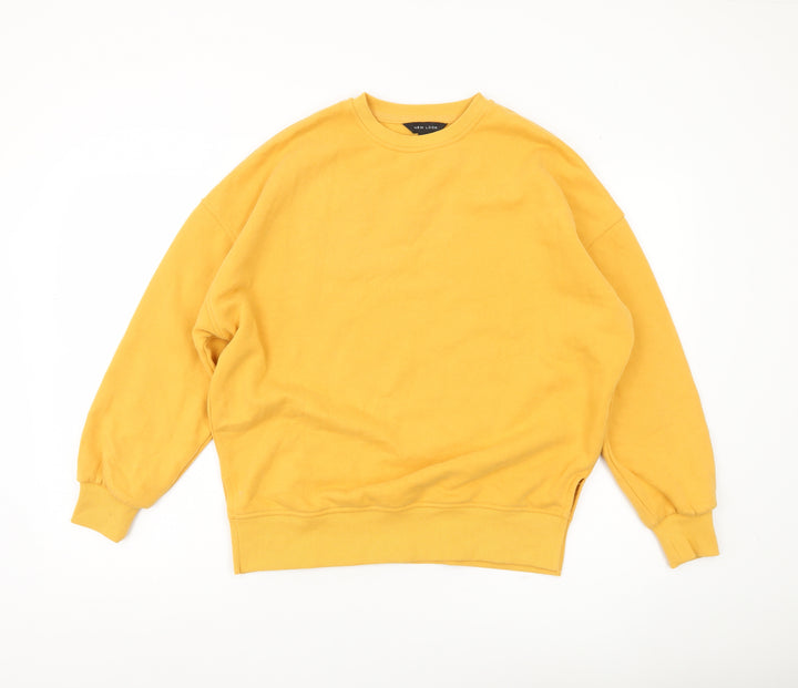 New Look Womens Yellow Sweatshirt UK 8 Crew Neck Long Sleeve Cotton Blend