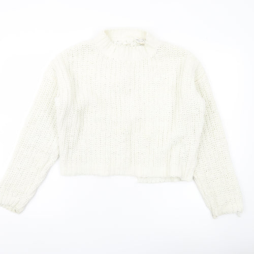 Miss Selfridge Women’s Ivory Chunky Knit Jumper Size 8 Mock Neck Long Sleeve