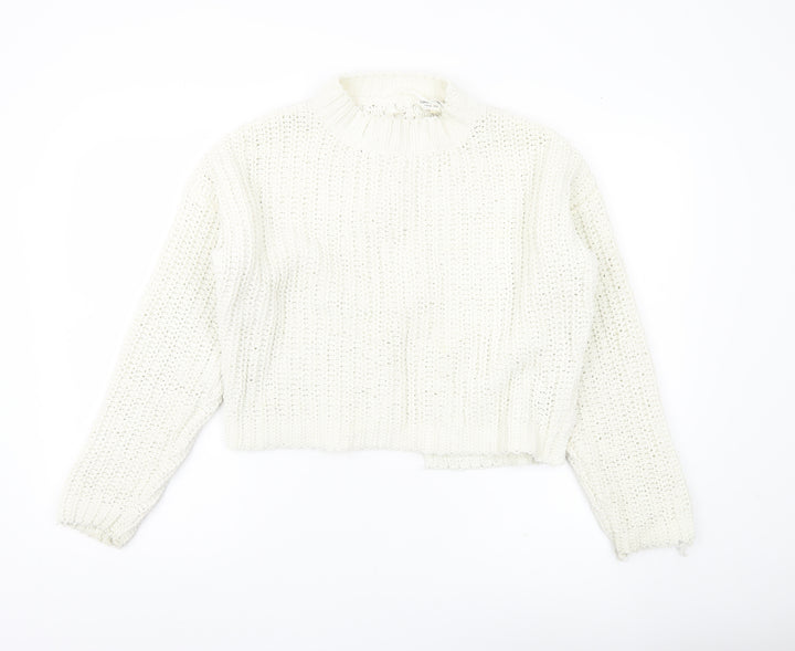 Miss Selfridge Women’s Ivory Chunky Knit Jumper Size 8 Mock Neck Long Sleeve