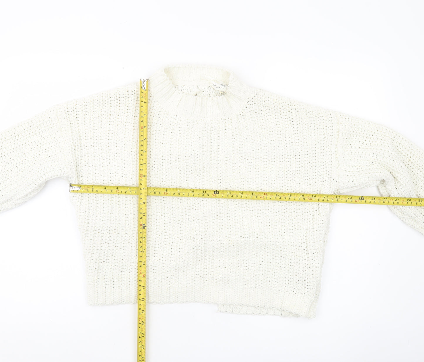 Miss Selfridge Women’s Ivory Chunky Knit Jumper Size 8 Mock Neck Long Sleeve