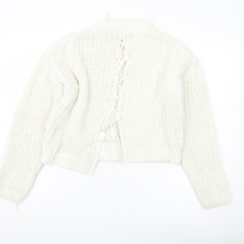 Miss Selfridge Women’s Ivory Chunky Knit Jumper Size 8 Mock Neck Long Sleeve