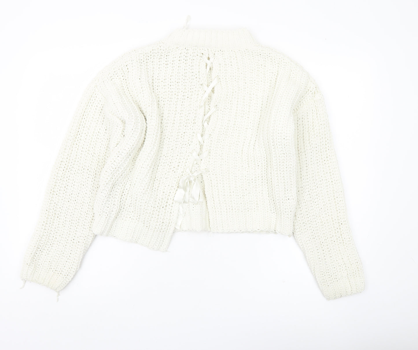 Miss Selfridge Women’s Ivory Chunky Knit Jumper Size 8 Mock Neck Long Sleeve