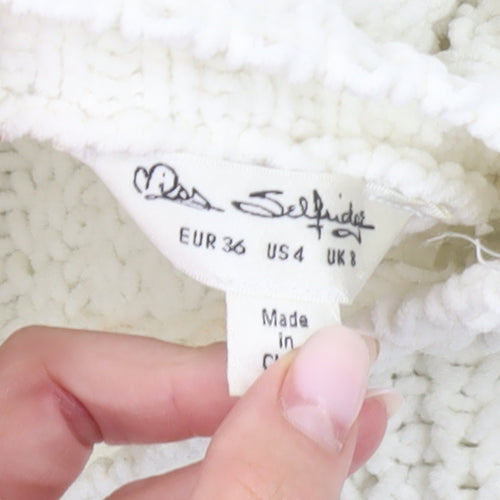 Miss Selfridge Women’s Ivory Chunky Knit Jumper Size 8 Mock Neck Long Sleeve