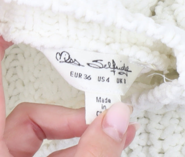 Miss Selfridge Women’s Ivory Chunky Knit Jumper Size 8 Mock Neck Long Sleeve