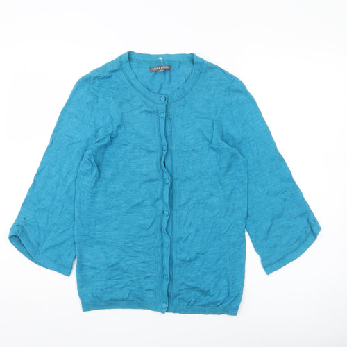 Laura Ashley Women’s Blue Cotton 3/4 Sleeve Cardigan UK 10