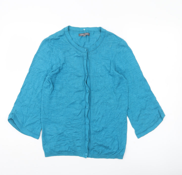 Laura Ashley Women’s Blue Cotton 3/4 Sleeve Cardigan UK 10