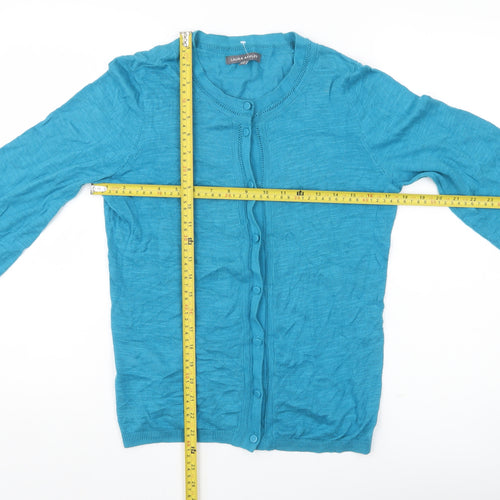 Laura Ashley Women’s Blue Cotton 3/4 Sleeve Cardigan UK 10