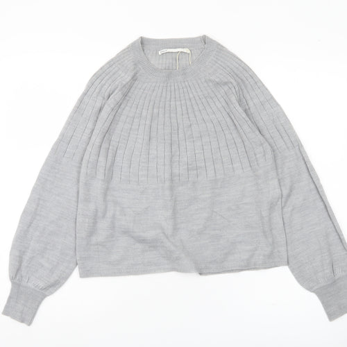 ONLY Womens Grey Knit Jumper M Crew Neck Long Sleeve Pullover